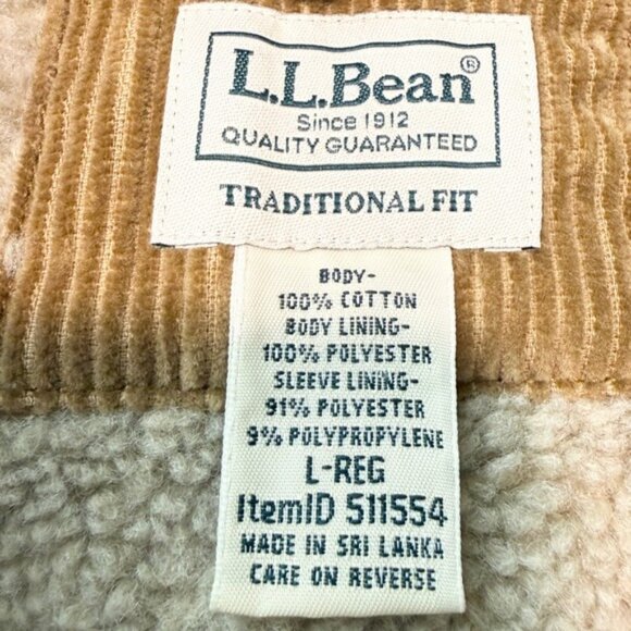 LL Bean Corduroy Sherpa Lined Shirt Jacket Men Large Tan Traditional Fit Snap Up - Picture 2 of 13